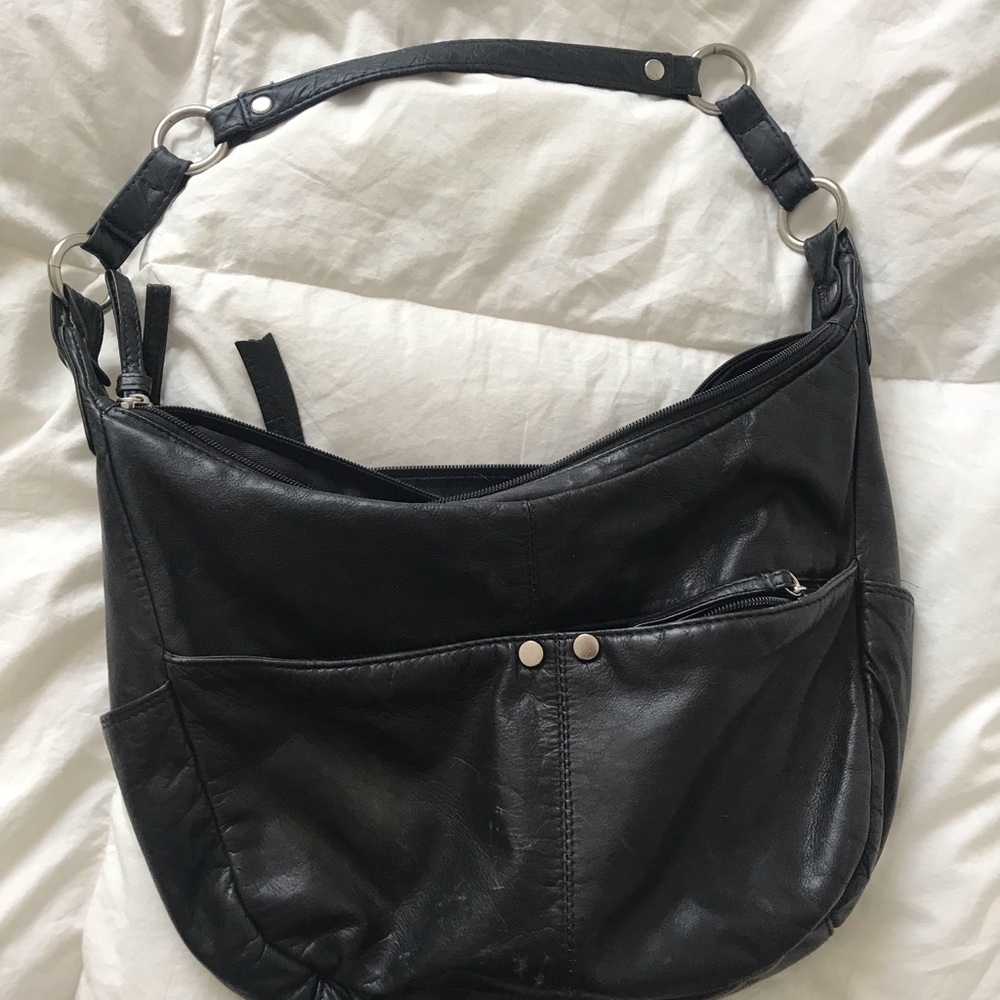 Black genuine Leather Shoulder Bag